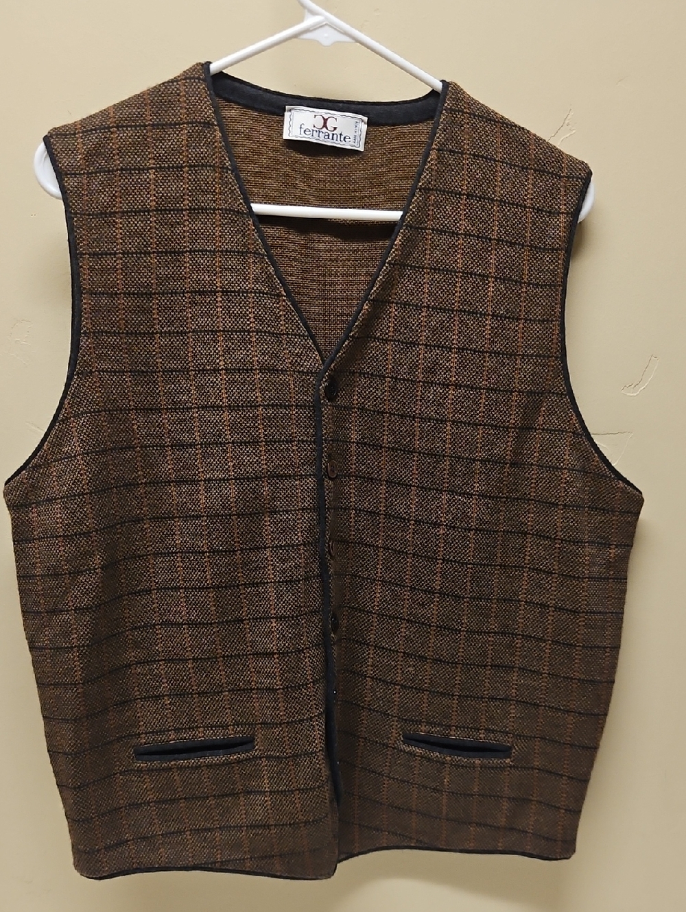 Vintage Italian Ferrante Brown Plaid Vest